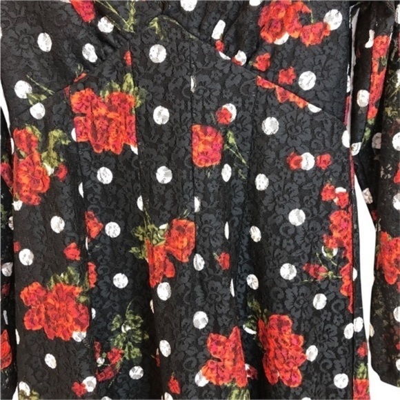 Zara Black Red Rose Polka Dot Dress - Picture 11 of 12